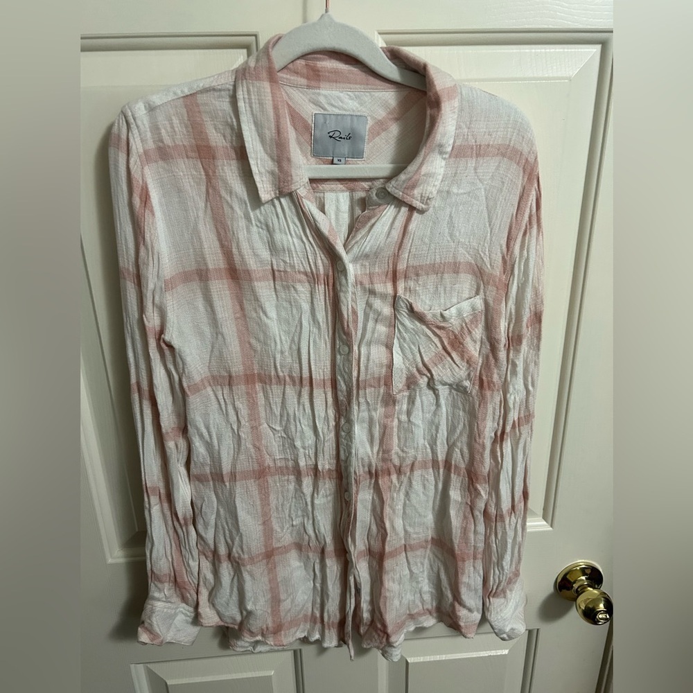 Rails White Blush Sand Plaid Boyfriend‎ Hunter Shirt Button Up Size XS